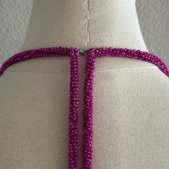 SCALA Beaded Maxi Midi Dress Side Slit Padded 100% Silk Pink Magenta Size M Prom - Picture 6 of 12